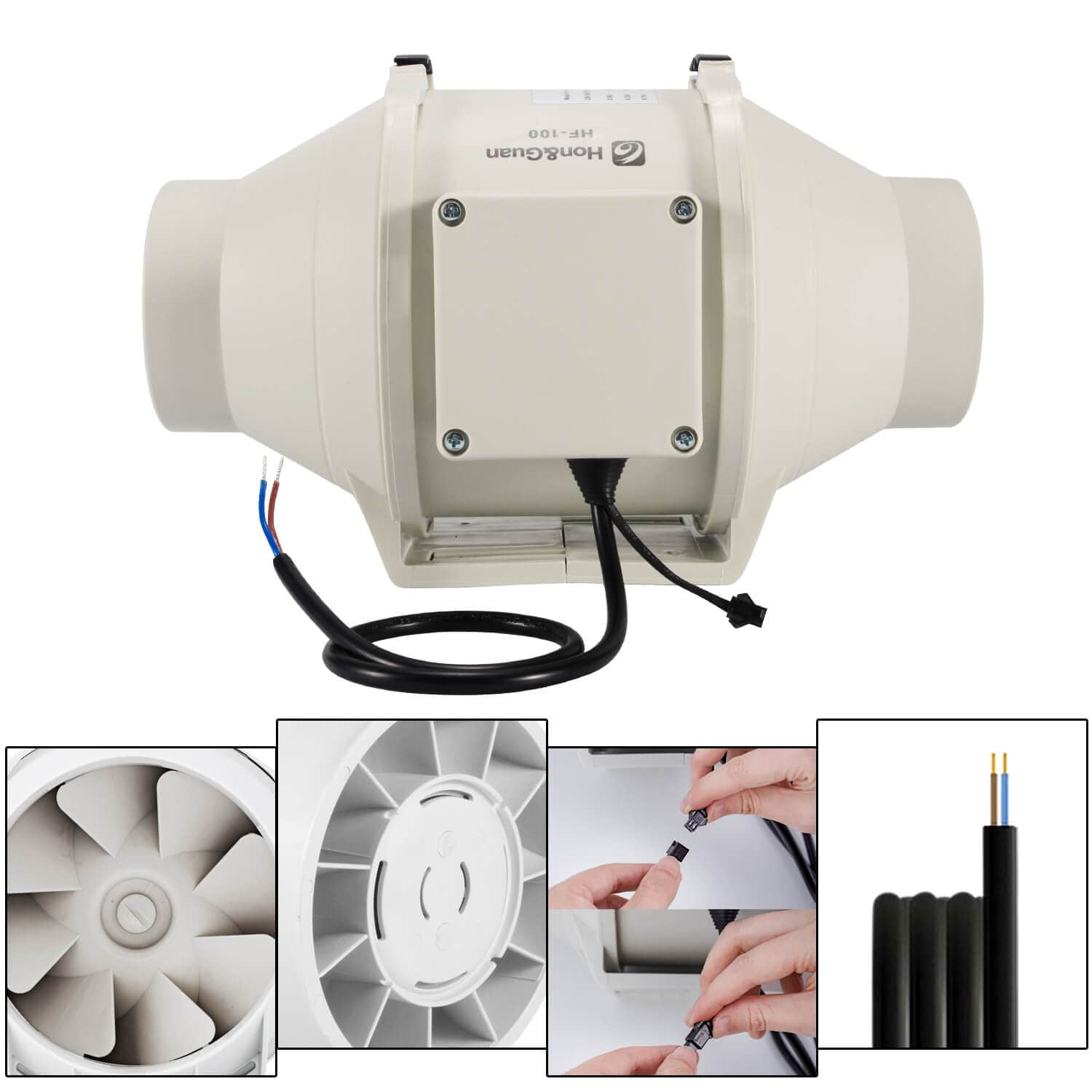 4 Inch Inline Duct Fan Wired Smart Controller 200 CFM